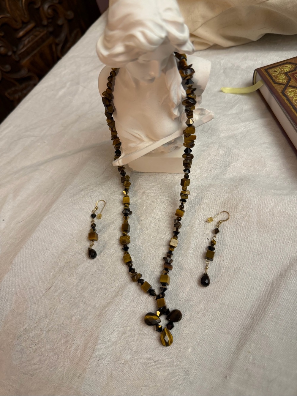 Tiger's Eye Necklace and Earring Set with 14K Gold Filled Clasp
